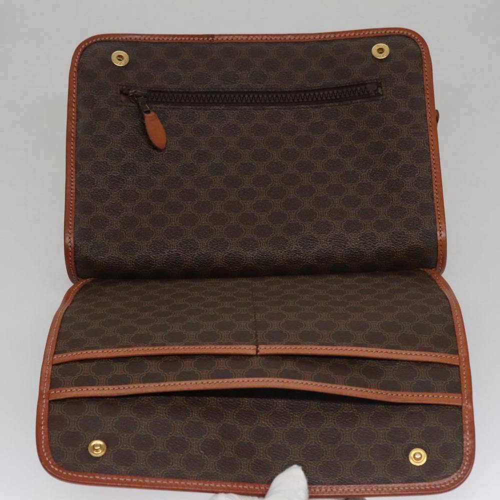 CELINE Macadam Canvas Clutch Bag PVC Leather Brown Gold Auth 106871 - Picture 10 of 16